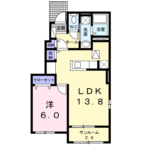 ゼファー川原崎　1LDK間取・配置図