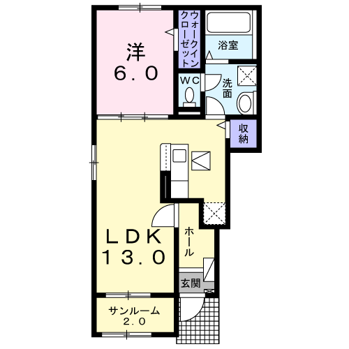 シャロームシャロームⅡ　1LDK間取・配置図