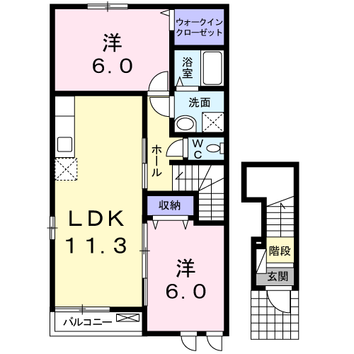 ファミール旭ヶ丘B　2LDK間取・配置図