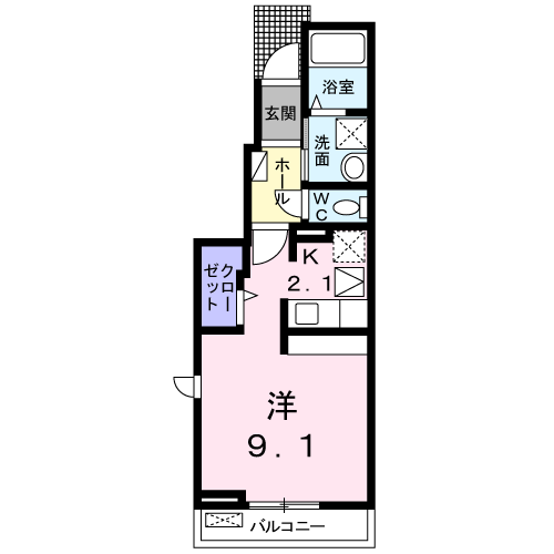 ファインヒル Ｋ　1R・・・102号室間取・配置図