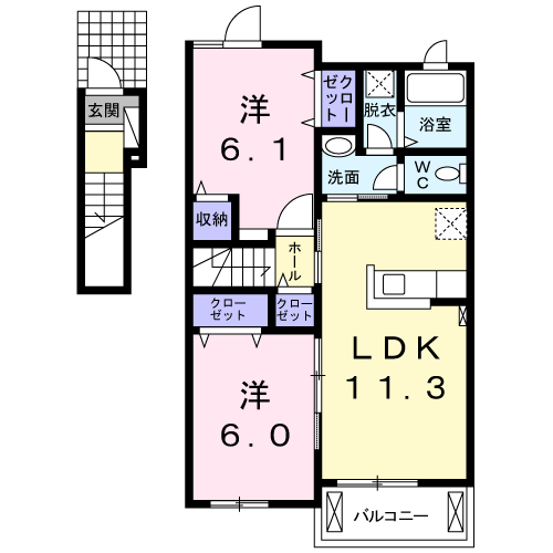 ゼファーしるく　2LDK・・・202号室間取・配置図