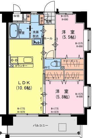 Sunlight春日　2LDK間取・配置図