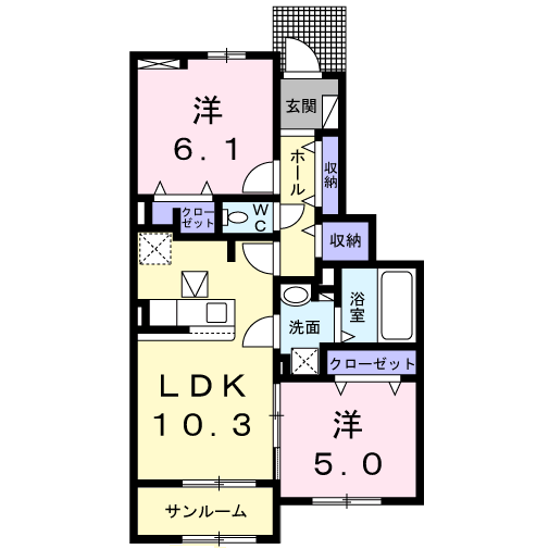 ラ・フルール S　2LDK間取・配置図