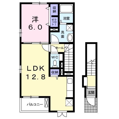 サン フォーリスト  1LDK・・・201号室間取・配置図