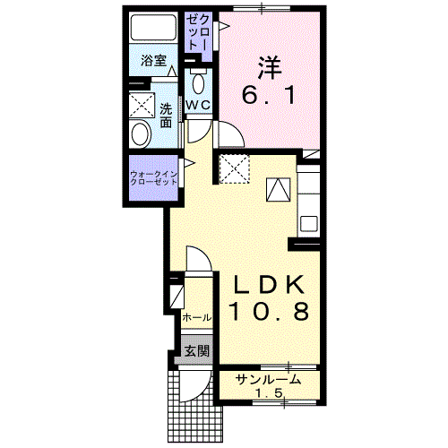 グランフィールドC・・・102号室間取・配置図