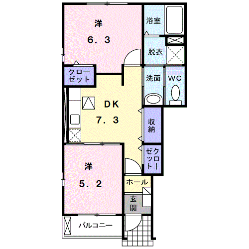 サウスウェーⅠ 2DK・・・101号室間取・配置図