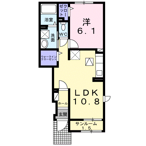 グランフィールドB　1LDK間取・配置図