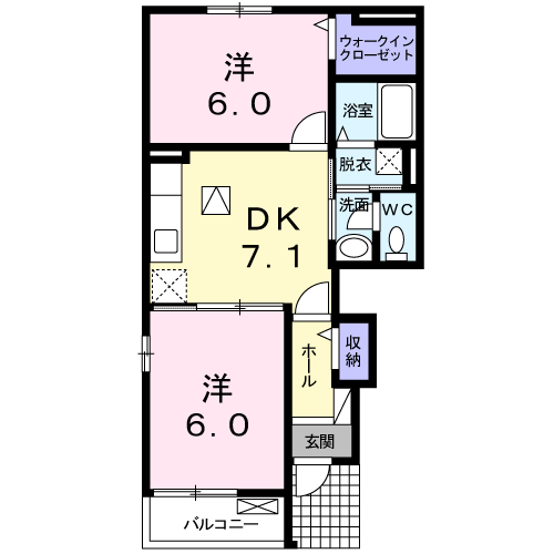 プリムローズK　2DK・・・101号室間取・配置図