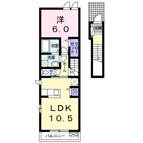 ローズ・マリー（2階）1LDK間取・配置図