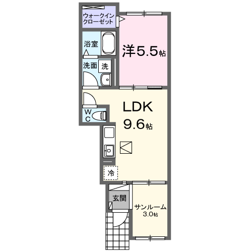 オンソレイエ・・・102号室間取・配置図
