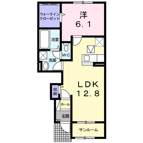 ラ・フルール B　1LDK　間取・配置図