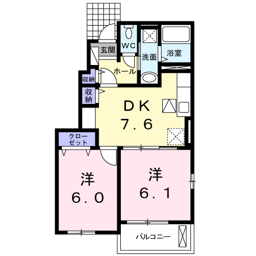 ゼファーしるく　2DK・・・101号間取・配置図