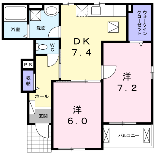 H・CANTIK　Ⅳ　2DK・・・104号室間取・配置図