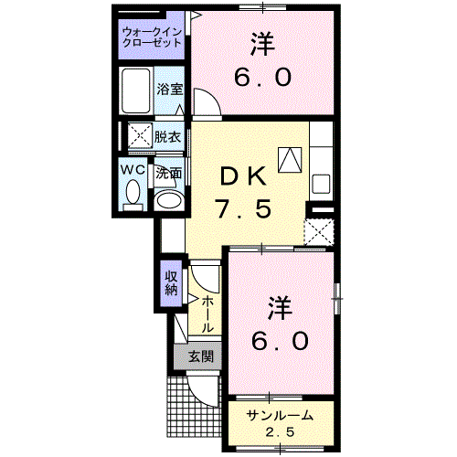 ラコルトA　2DK間取・配置図