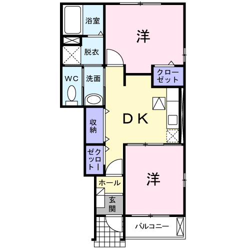 サンリット雅B　2DK間取・配置図