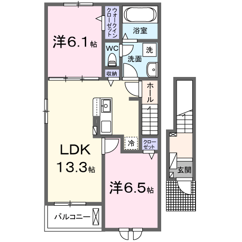 レジデンス土々呂　2LDK間取・配置図