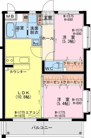 ラシュレ　2LDK間取・配置図
