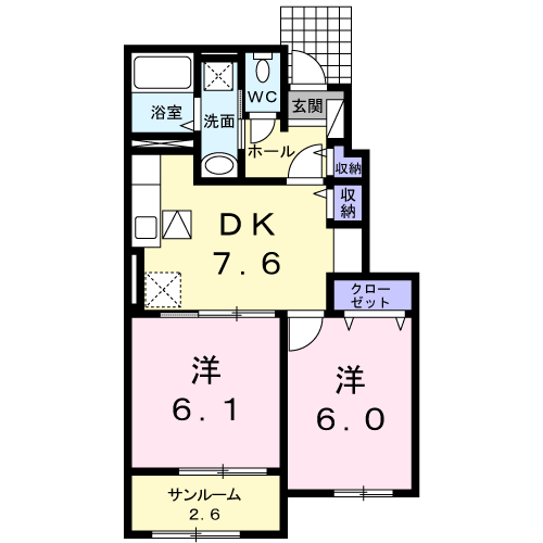 ゼファーしるく　2DK・・・103号間取・配置図