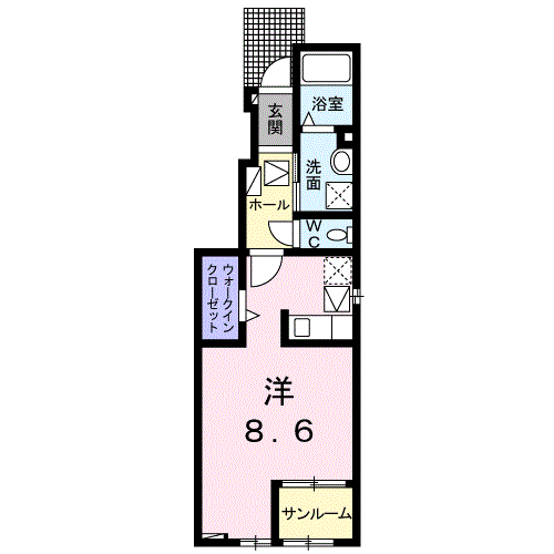 プルメリアB  1K・・・102号、103号間取・配置図