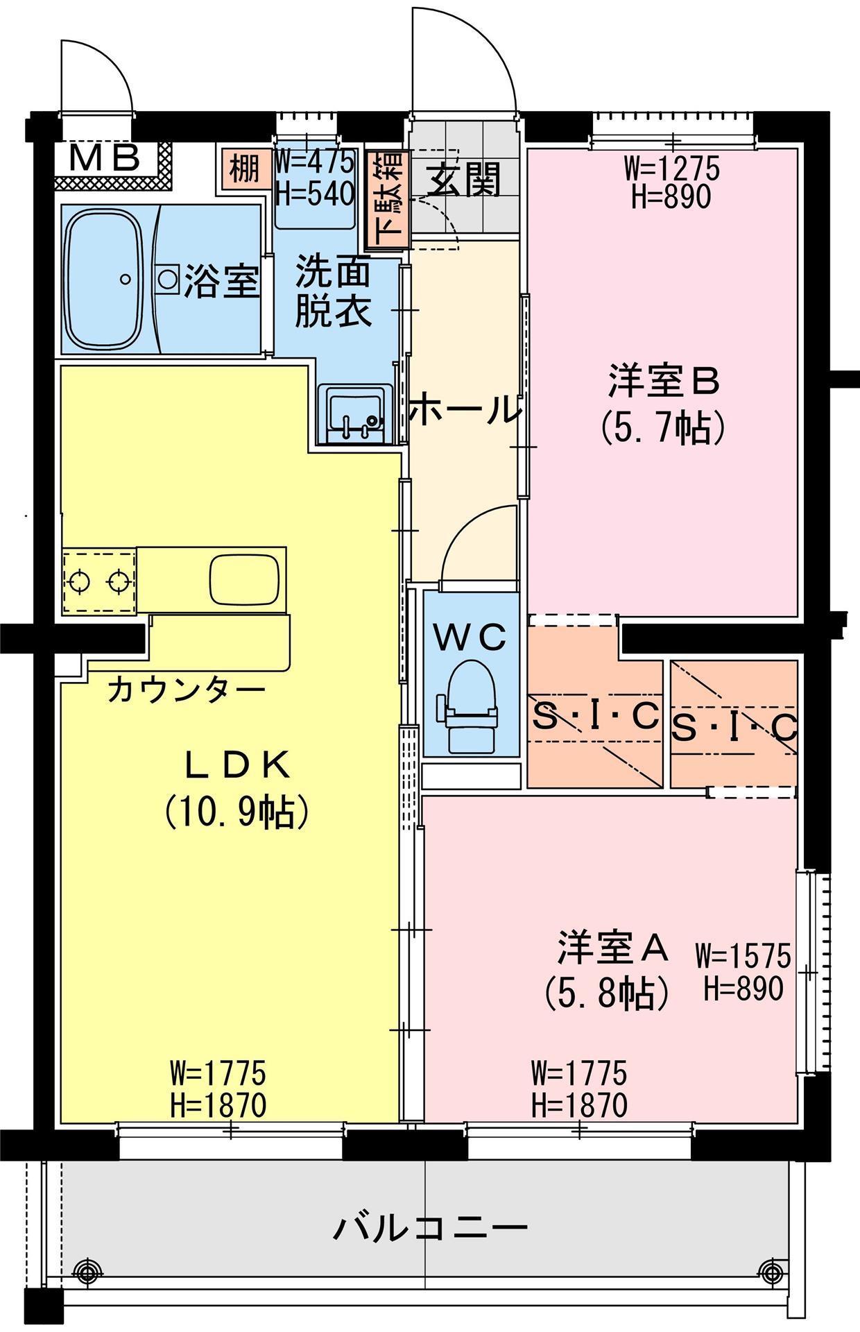 (仮称)延岡・北一ケ岡4丁目マンション　2LDK間取・配置図