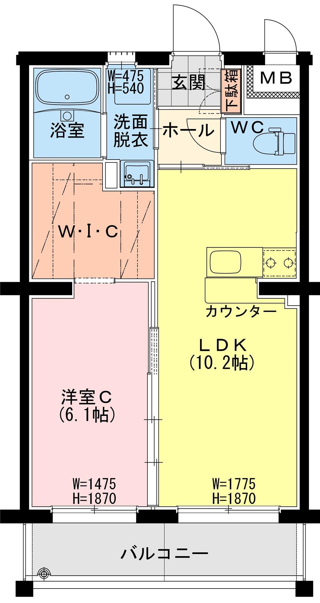 (仮称)延岡・北一ケ岡4丁目マンション　1LDK間取・配置図