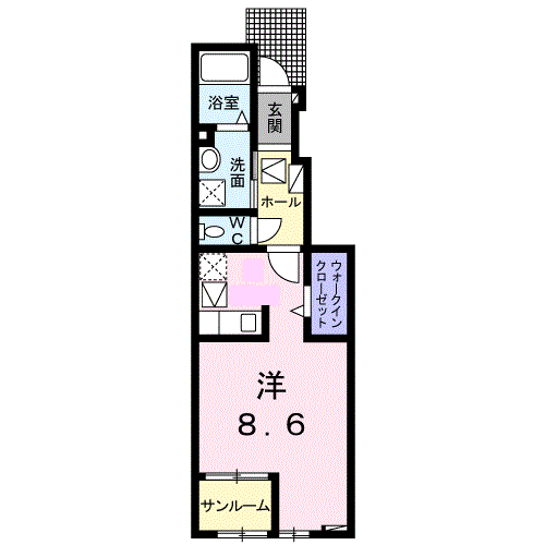 プルメリアB 1K・・・103号間取・配置図
