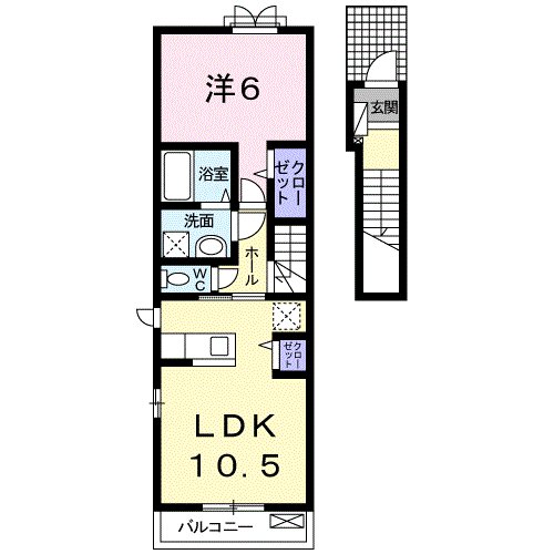 スウィートガーデンB 1LDK・・・204号室間取・配置図