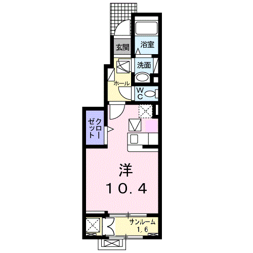 フルール ド プリュヌ　1R・・・102号室間取・配置図