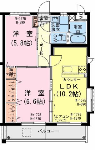 ロッソ テラス 2LDK間取・配置図