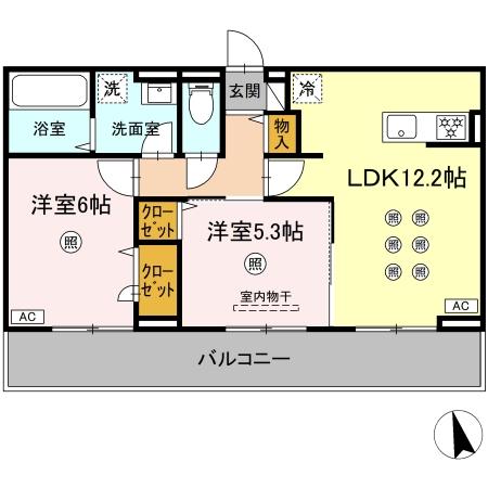 D-resena古川Ⅲ(2LDK) 中部屋間取・配置図