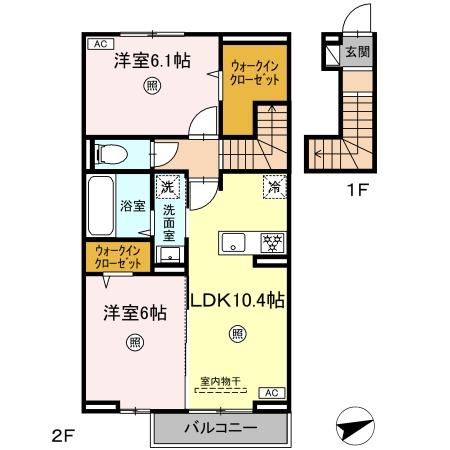 D-resena古川Ⅱ(2LDK)　2階間取・配置図