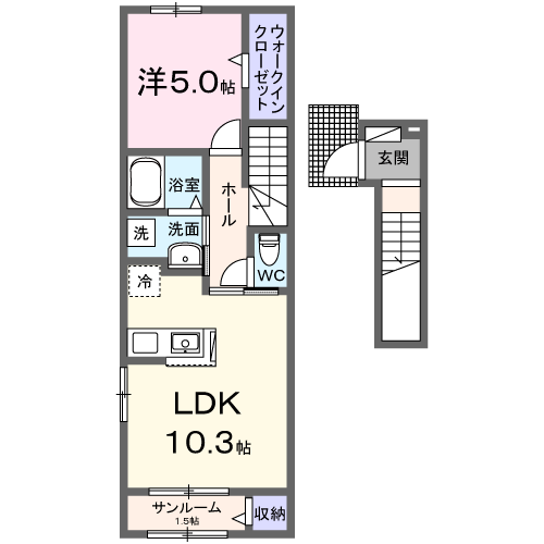BIZ B・・・1LDK・角部屋(206号室)間取・配置図