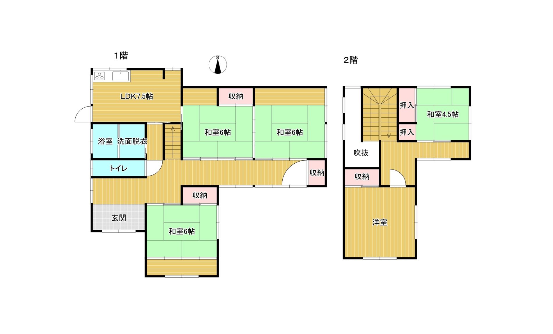 大貫町4丁目　土地約95坪　中古住宅5DK　現状渡し間取・配置図