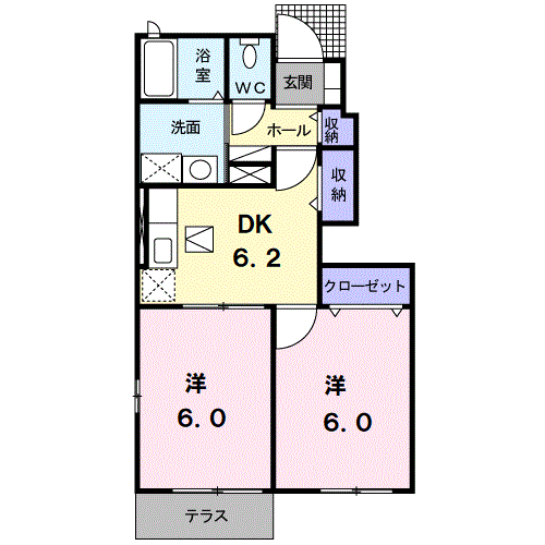ピネストピアシャローム  2DK・・・102号室間取・配置図