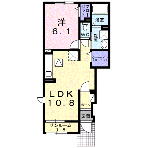 グランフィールドC  1LDK・・・101号室間取・配置図