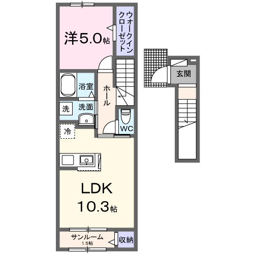 BIZ  A・・・1LDK・中部屋（202・203・204・205号室）間取・配置図