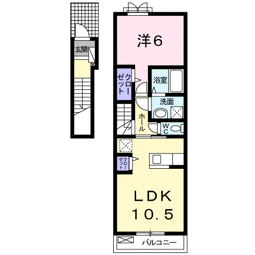 エレガンシア　1LDK・・・202号室間取・配置図