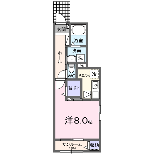 BIZ  B・・・1K・角部屋（101号室）間取・配置図
