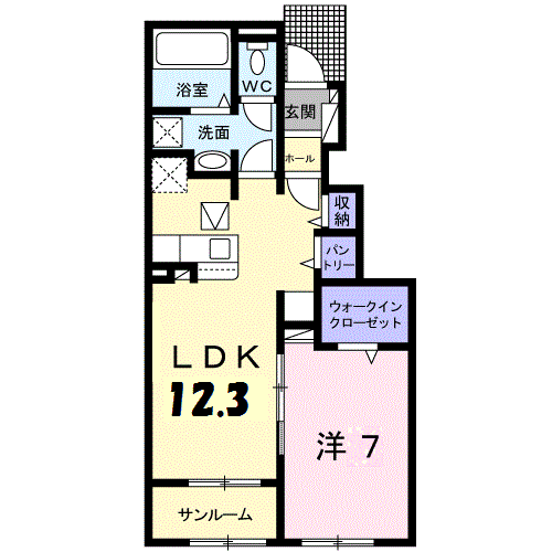 スイートバジルA  1LDK・・・102号室間取・配置図