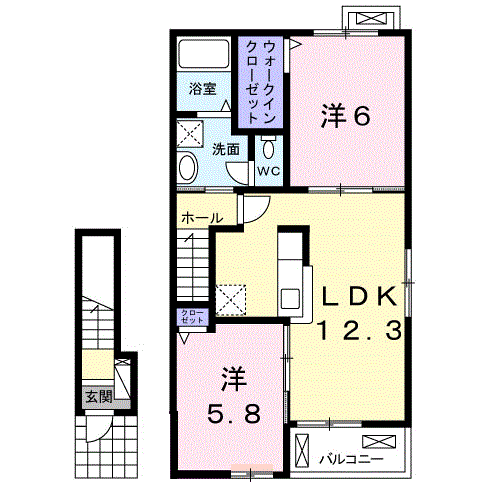 サウスウェーⅥ　2LDK・・・205号室間取・配置図