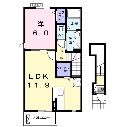 レジデンス ミモザ  1LDK・・・201号室間取・配置図