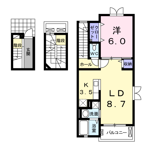 グラン ソレイユ　1LDK・・・301号室間取・配置図