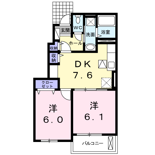 カメリア　 2DK・・・102号室間取・配置図