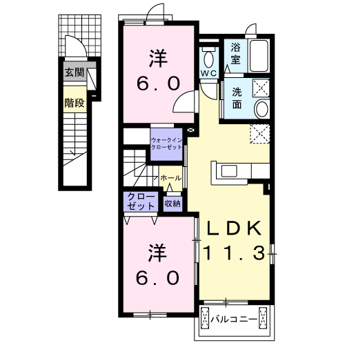 ダイバーⅡ号館 2LDK・・・201号室間取・配置図