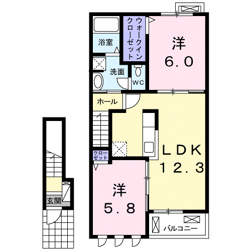 グランシャリオⅢ 2LDK・・・203号室間取・配置図