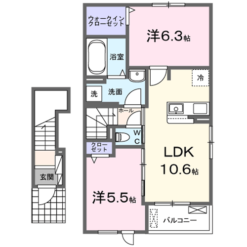 ゼファー川原崎Ⅱ　2LDK・・・204号室間取・配置図