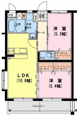 ユーミー多々良B　2LDK間取・配置図