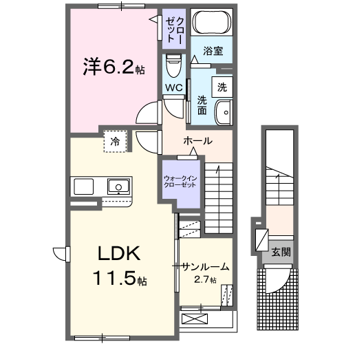 メゾン・ティエード　1LDK・・・201号室間取・配置図