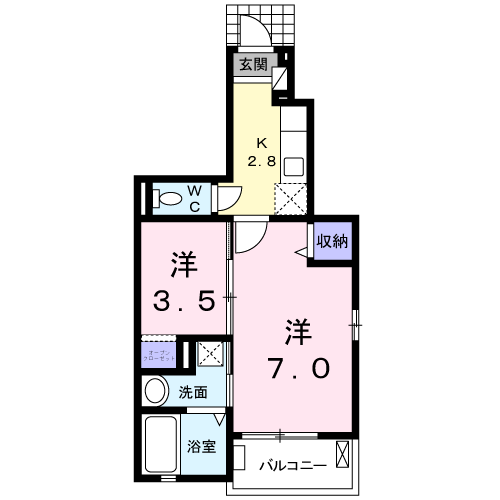 レジェンド春日　1K・・・101号間取・配置図