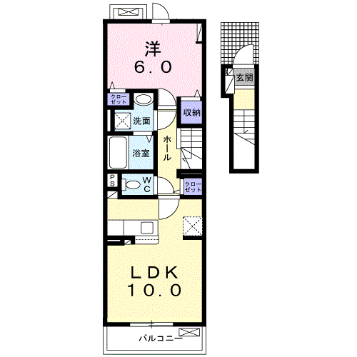 スターメゾンⅡ 1LDK・・・205号室間取・配置図